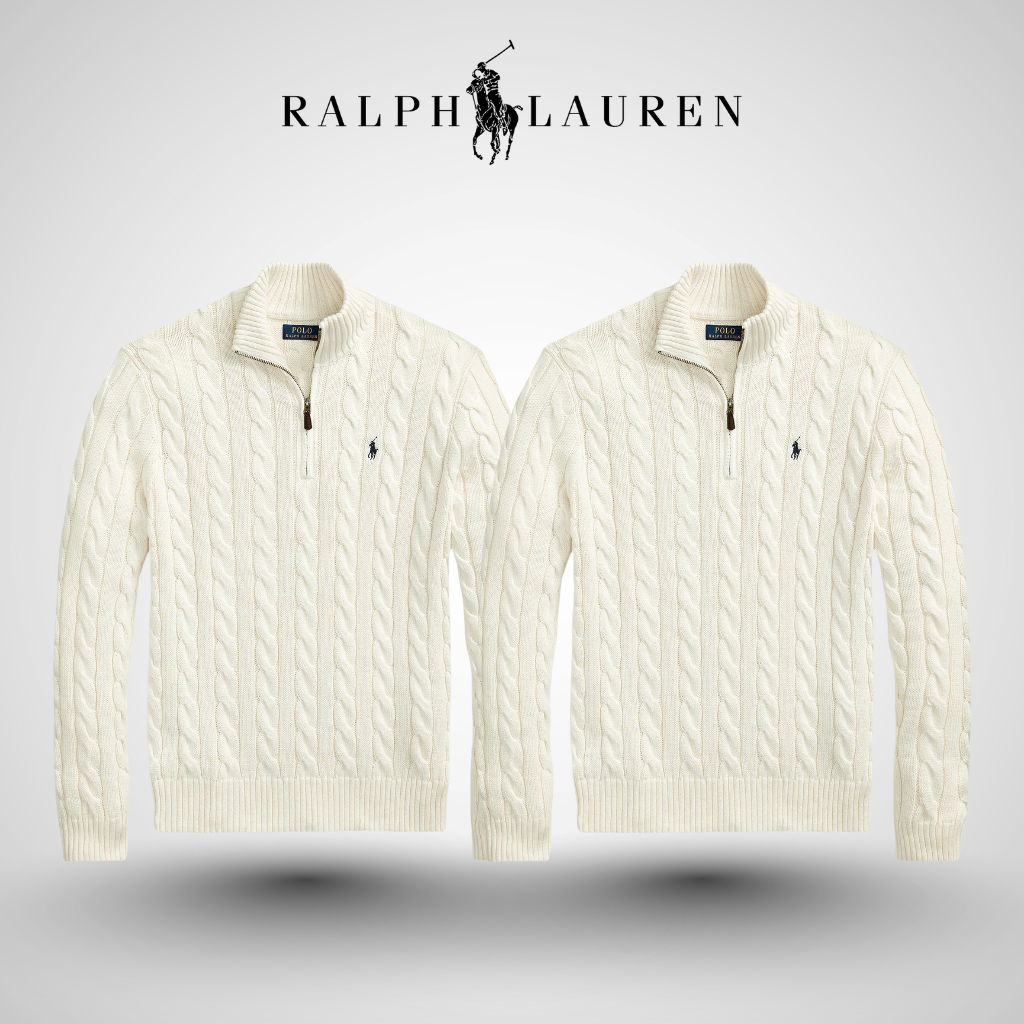 Pull torsadé zippé 1/4 en coton premium RL