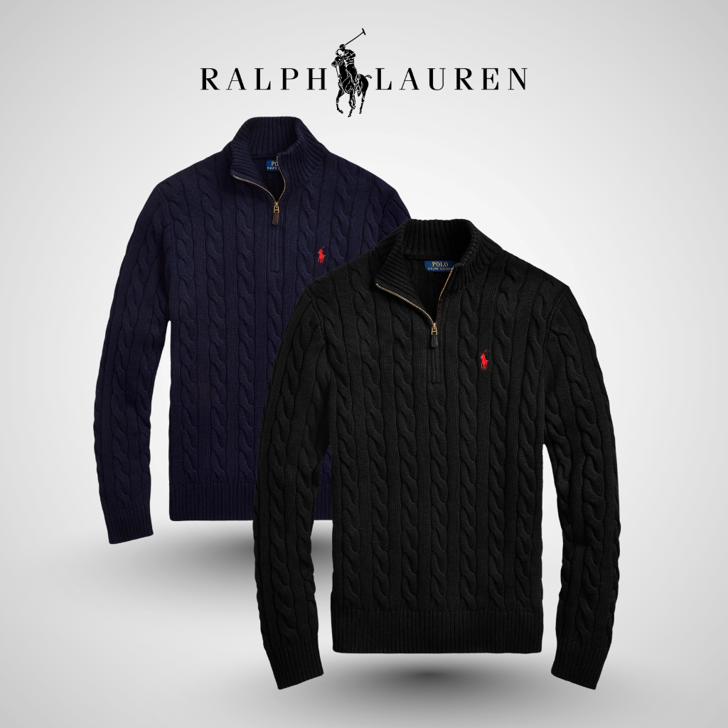 Pull torsadé zippé 1/4 en coton premium RL