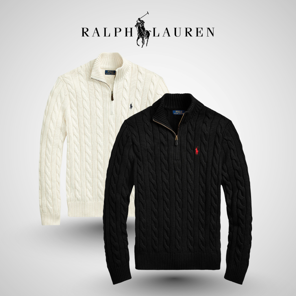 Pull torsadé zippé 1/4 en coton premium RL