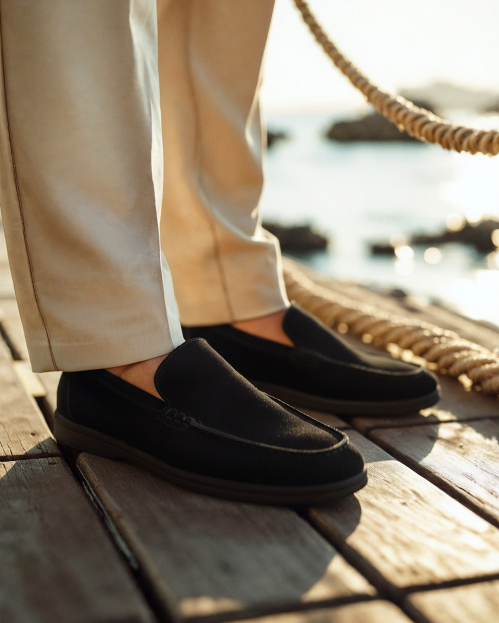 Mocassins en daim à semelle noire