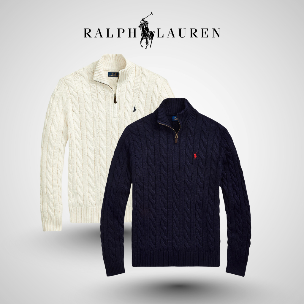 Pull torsadé zippé 1/4 en coton premium RL