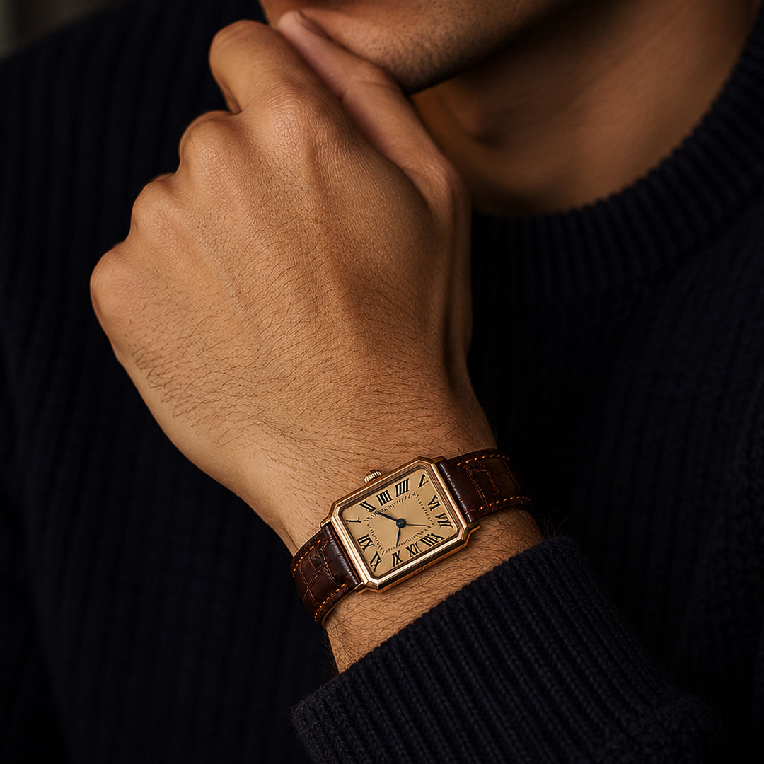 1936 – montre rectangulaire en or jaune