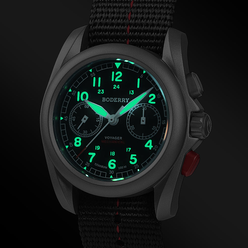 VOYAGER Chronographe mécanique en titane – 40 mm – étanche 100 m