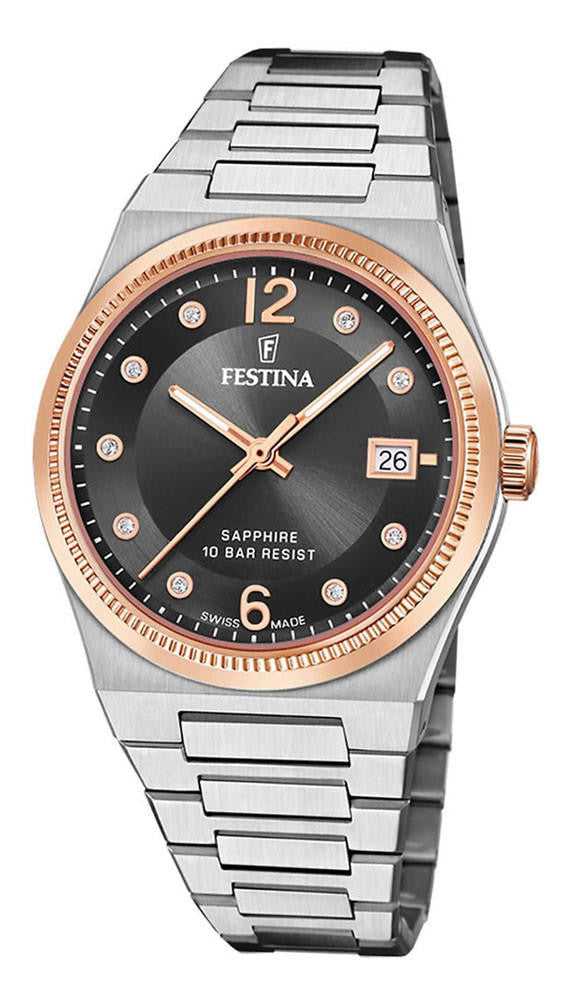 FESTINA Swiss Made quartz 35 mm – cadran noir – montre femme
