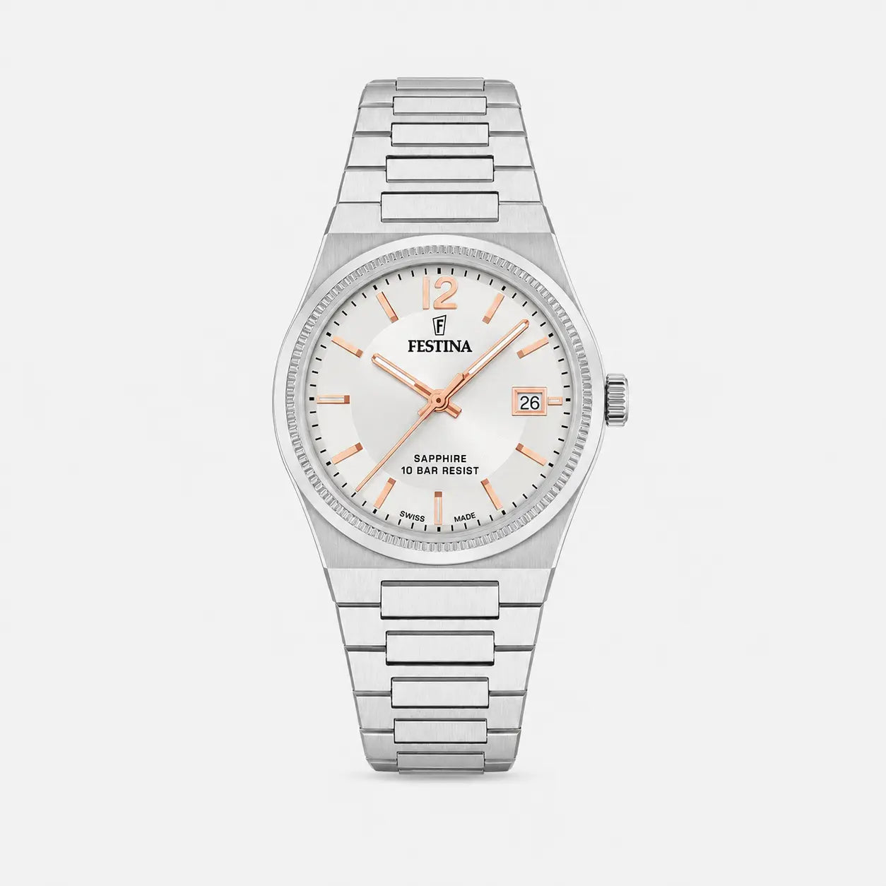 FESTINA Swiss Made quartz 35 mm – cadran argenté – montre femme