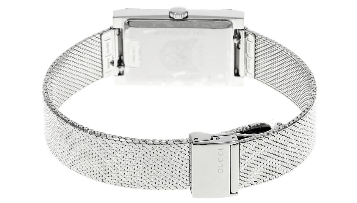 GUCCI G-Frame 21 × 34 mm – cadran en nacre vert et rouge – bracelet maille
