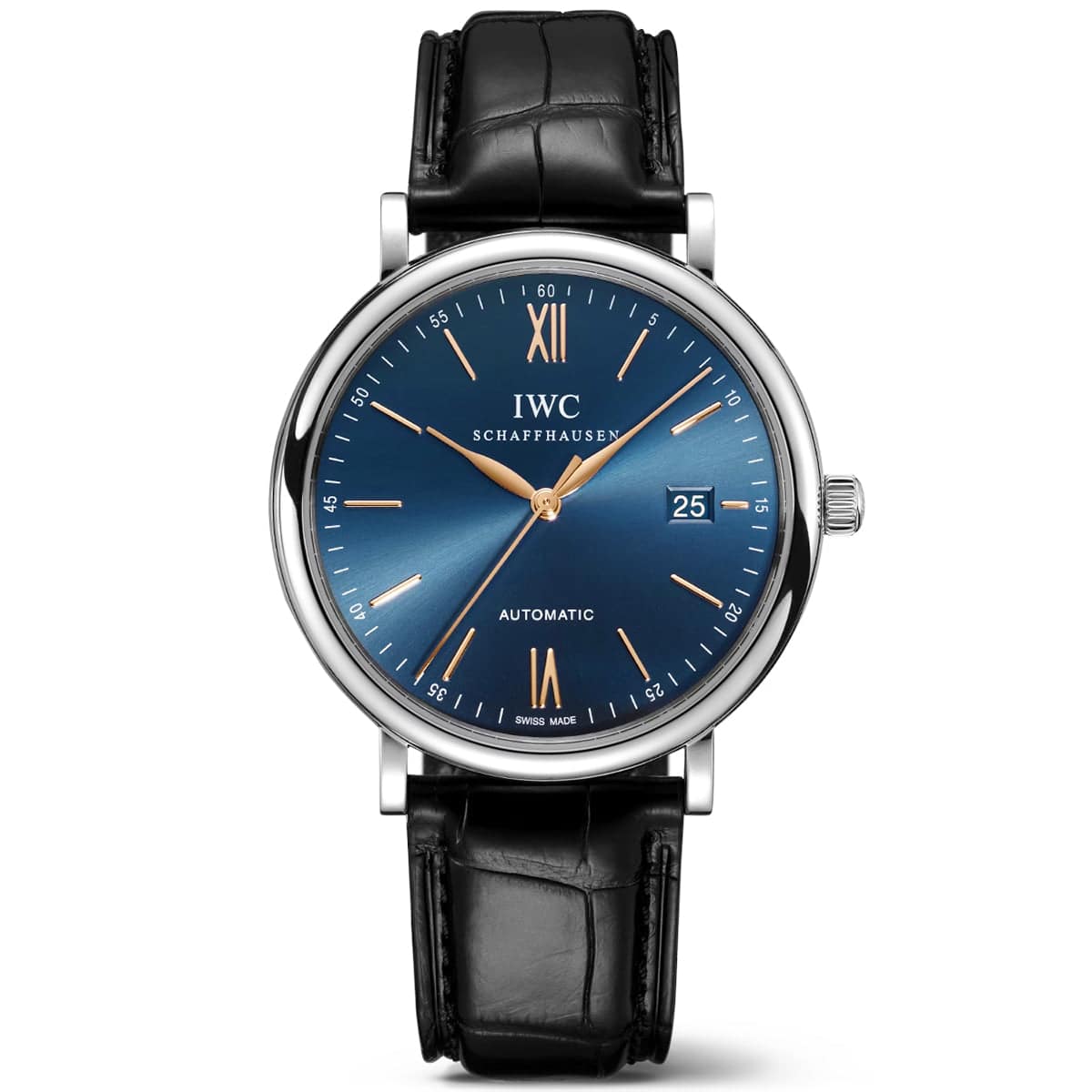 IWC Portofino IW356523 automatique 40 mm – cadran bleu, détails or rose – bracelet cuir