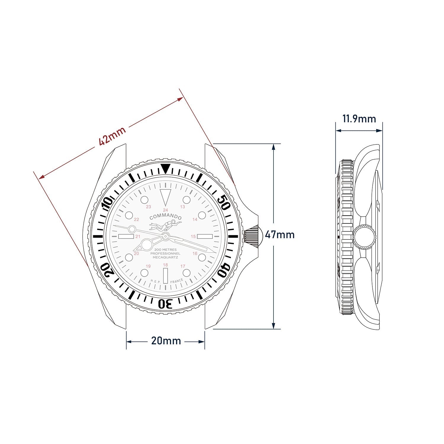 Commando Diver 200M – meca-quartz – style vintage