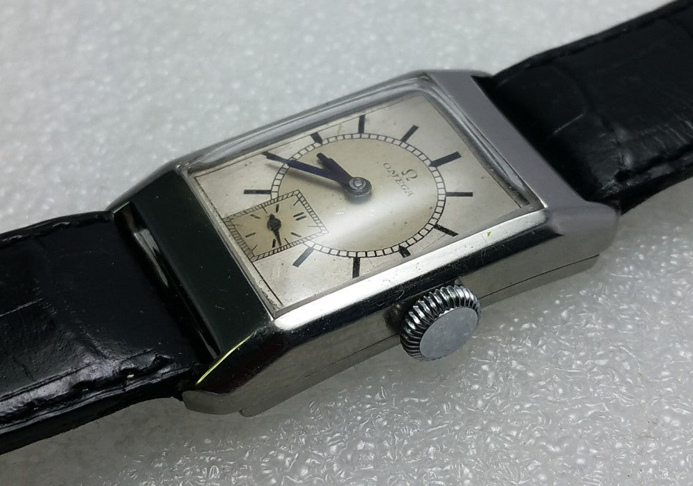 Omega 1934 – cadran bicolore Art déco – acier