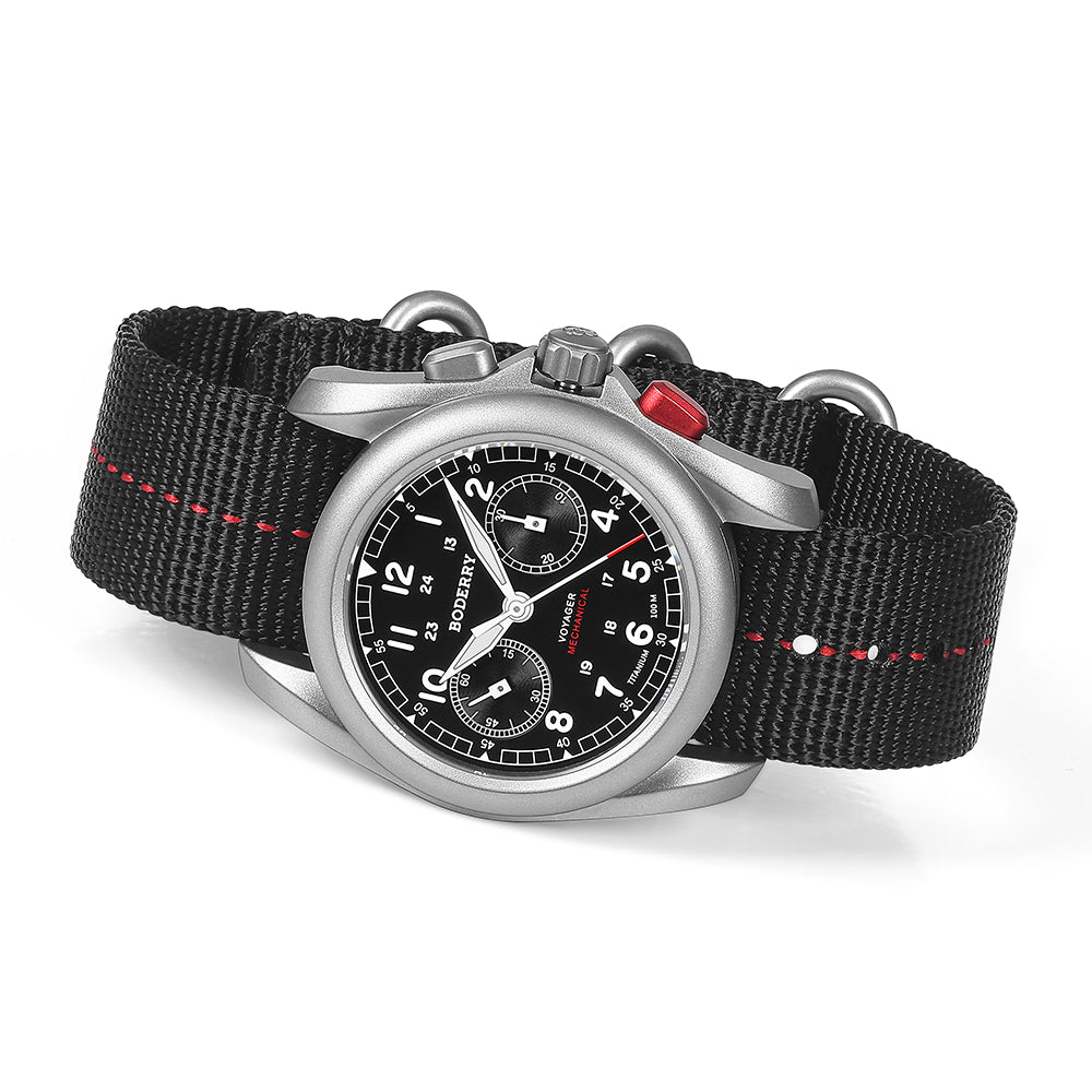 VOYAGER Chronographe mécanique en titane – 40 mm – étanche 100 m