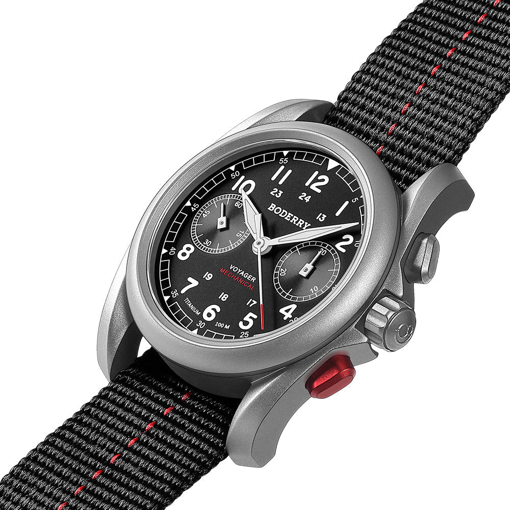 VOYAGER Chronographe mécanique en titane – 40 mm – étanche 100 m