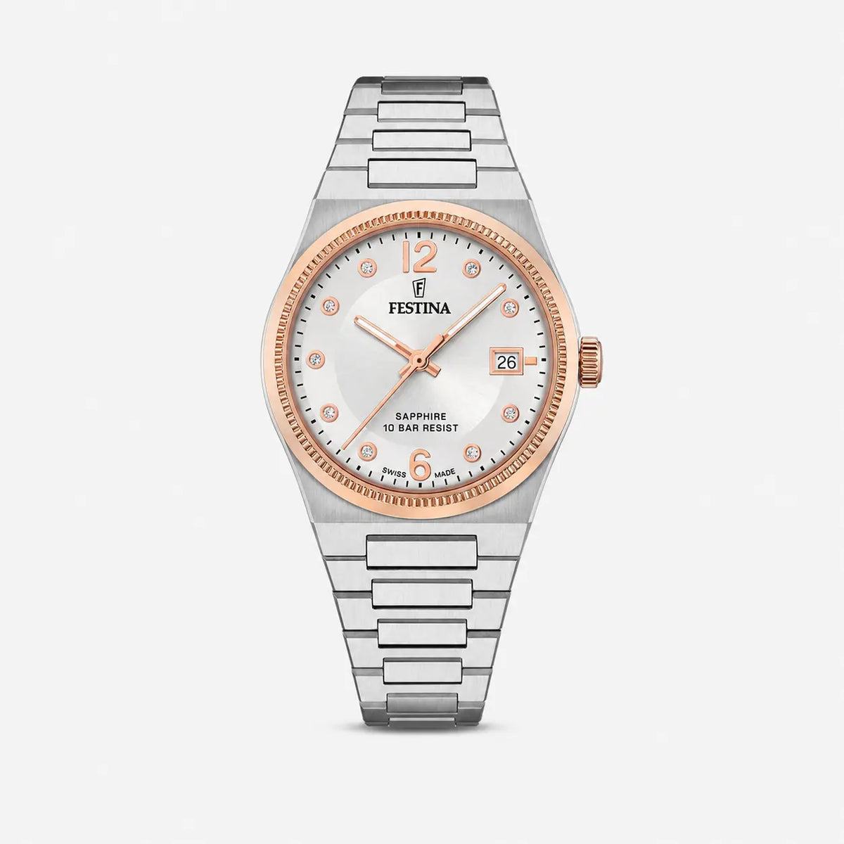 FESTINA Swiss Made quartz 35 mm – cadran argenté – montre femme