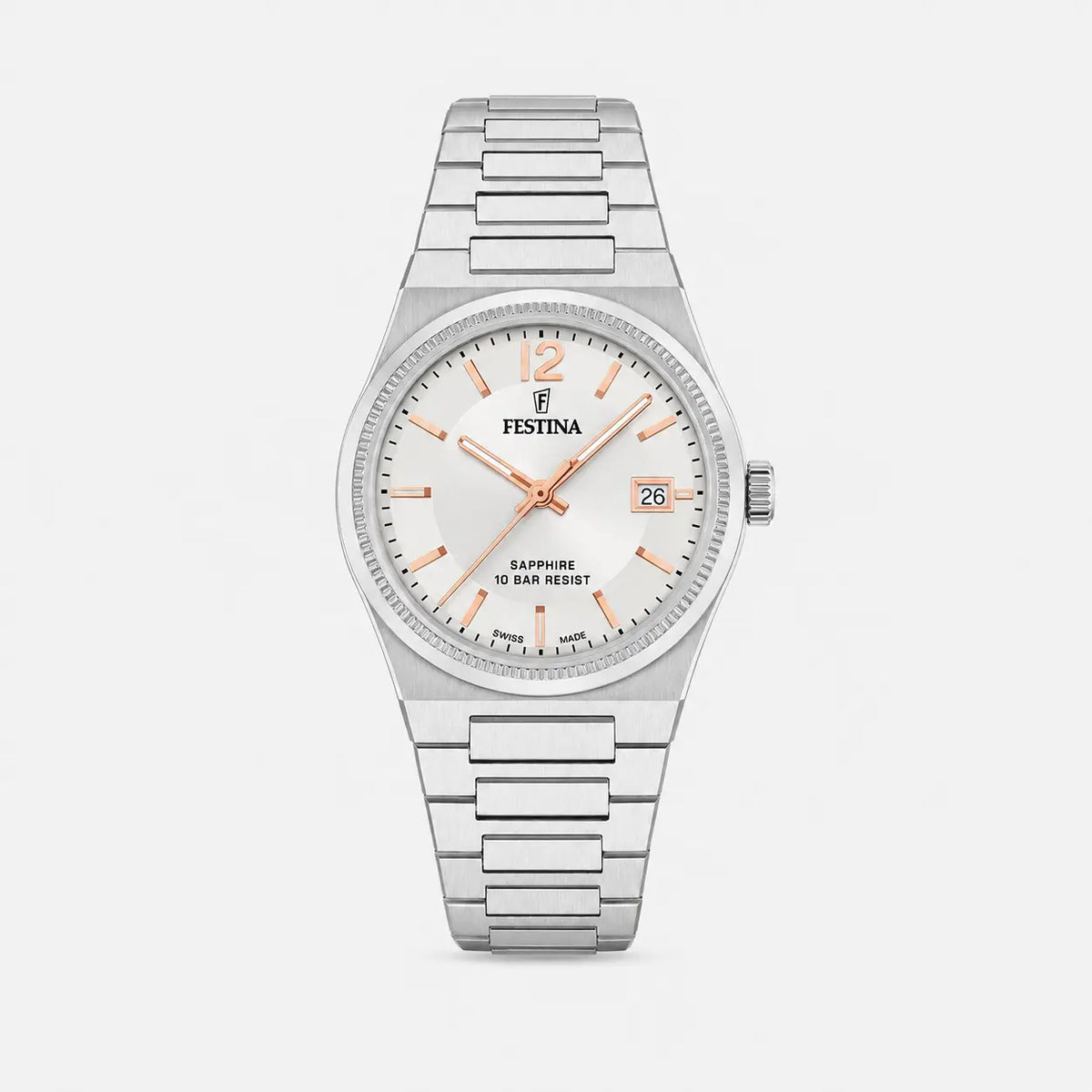 FESTINA Swiss Made quartz 35 mm – cadran argenté – montre femme