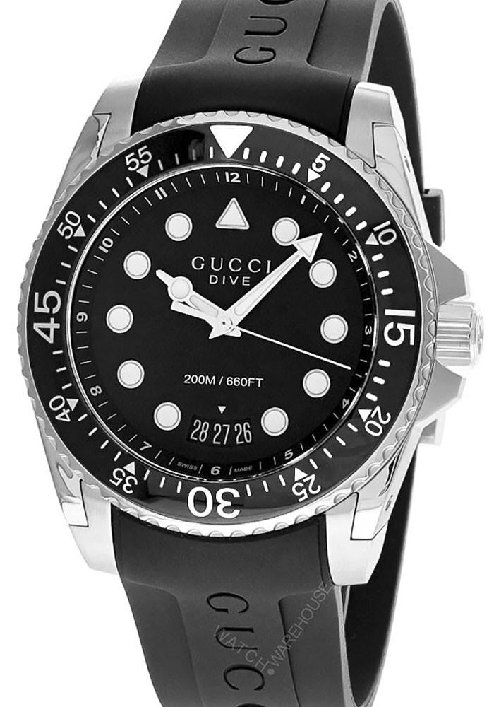 GUCCI Dive quartz 45 mm – bracelet caoutchouc noir – montre homme