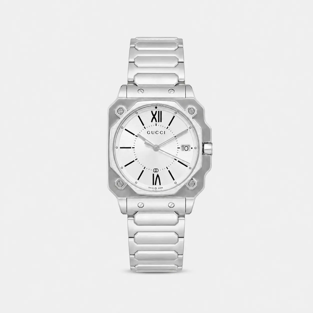 GUCCI G-Flat quartz 30 mm – cadran argenté – montre femme