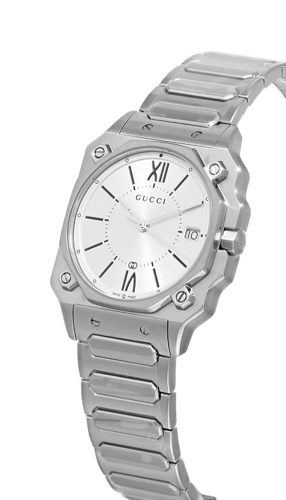 GUCCI G-Flat quartz 30 mm – cadran argenté – montre femme