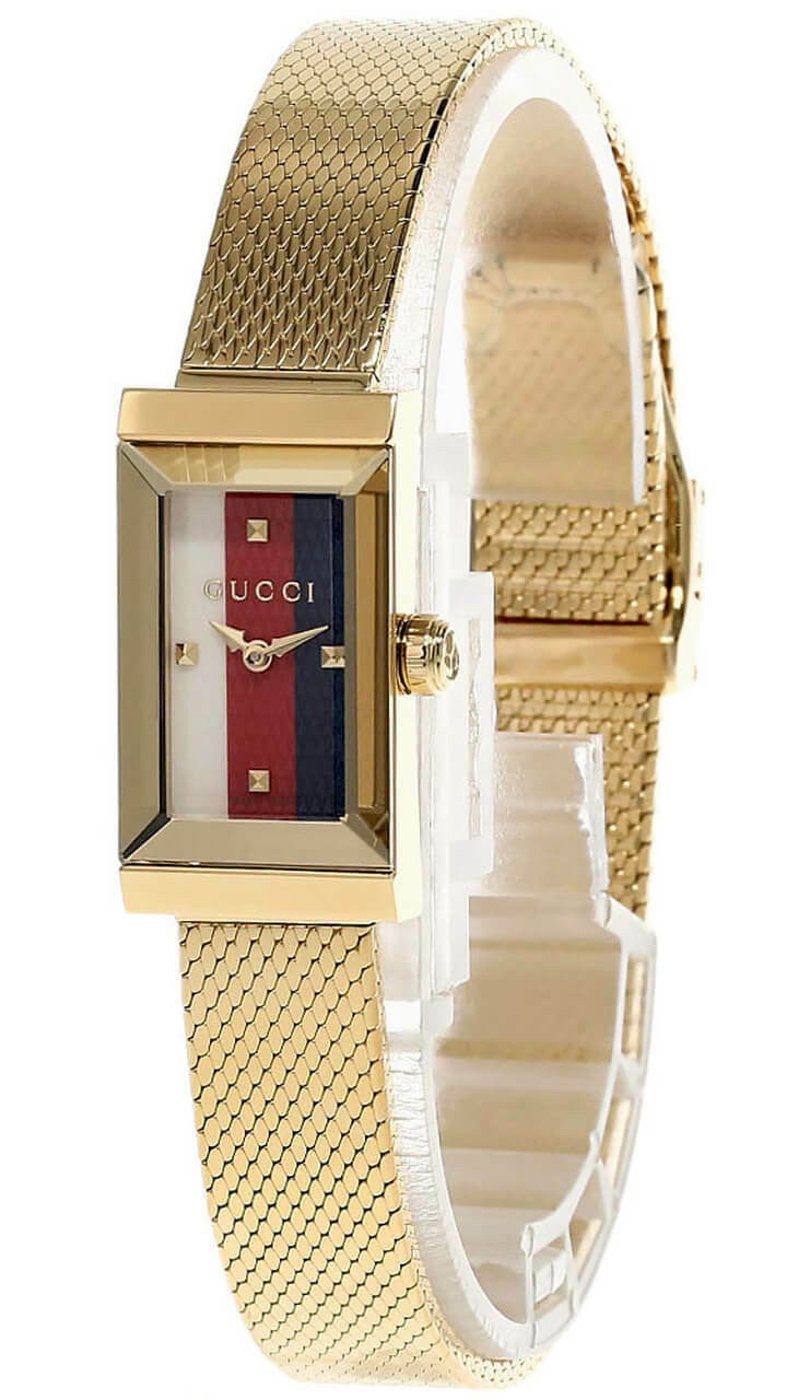 GUCCI G-Frame – bracelet maille PVD doré – blanc, rouge et bleu marine