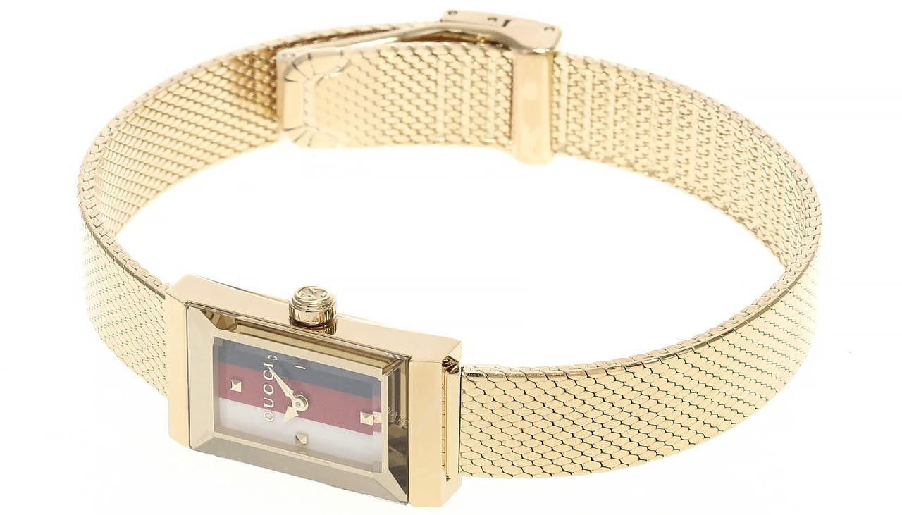 GUCCI G-Frame – bracelet maille PVD doré – blanc, rouge et bleu marine