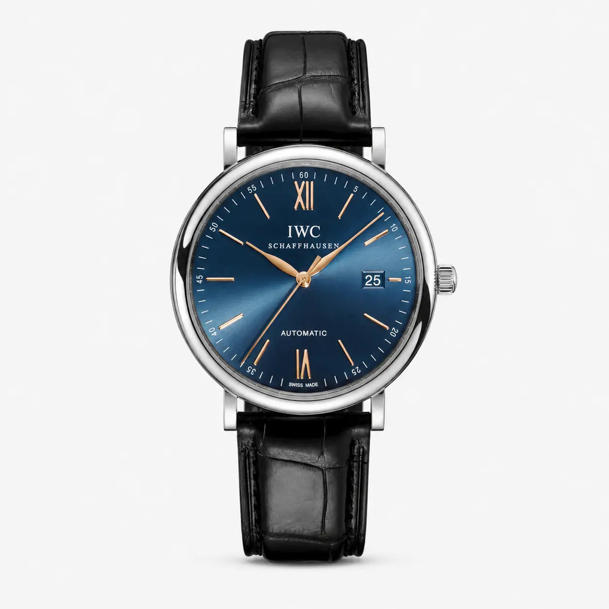 IWC Portofino IW356523 automatique 40 mm – cadran bleu, détails or rose – bracelet cuir