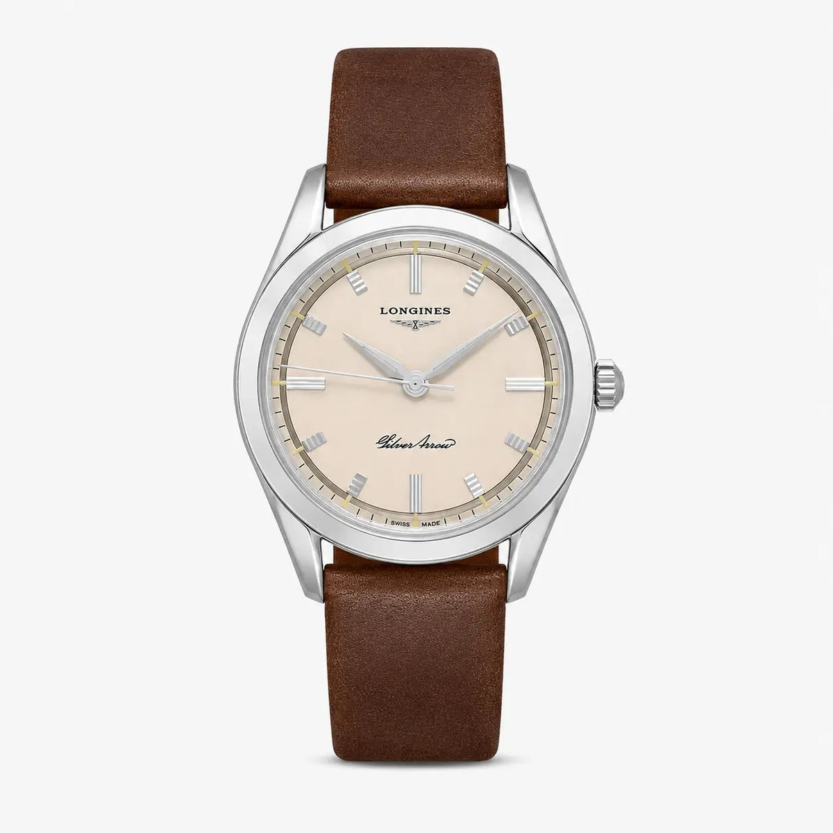 LONGINES Silver Arrow automatique 38,5 mm – bracelet cuir – montre homme